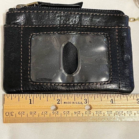 Fossil ID Zip Pouch Wristlet, Black Leather - Picture 7 of 9